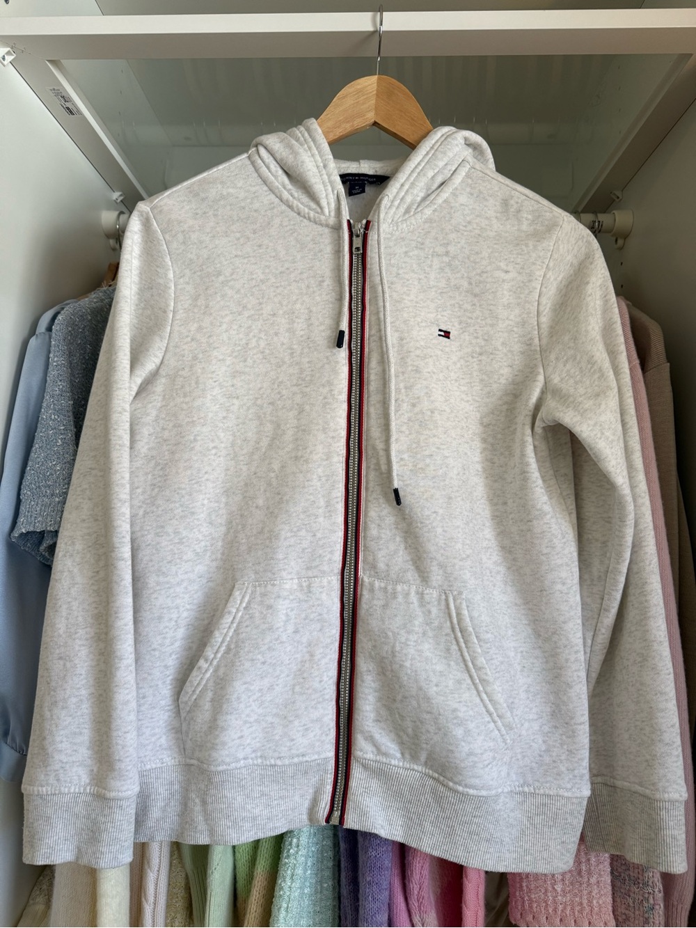 Tommy Hilfiger Heather Gray Zip Hoodie with Signature Trim